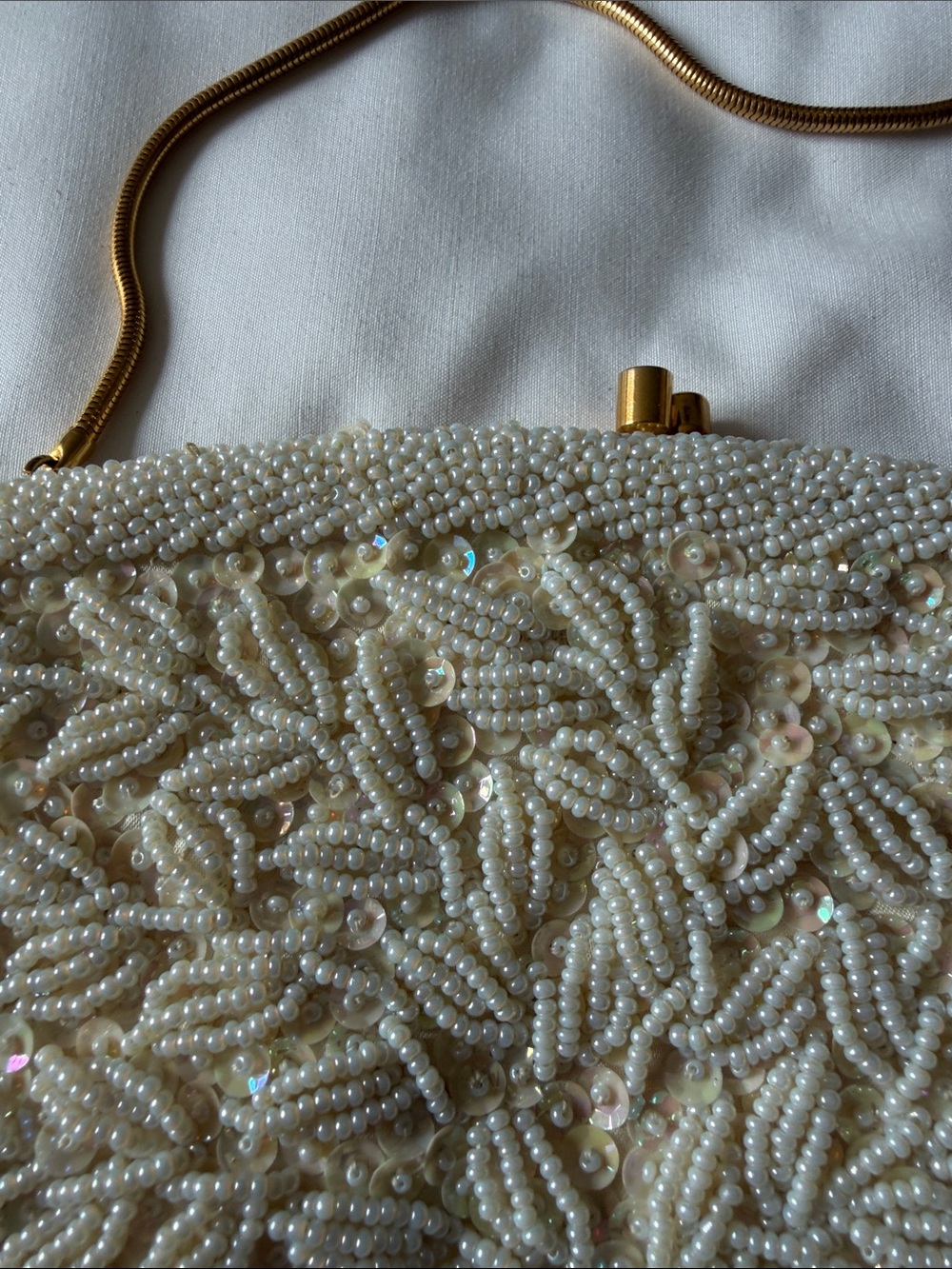 Elegant Cream Beaded Evening Clutch with Gold Handle - Picture 5 of 5